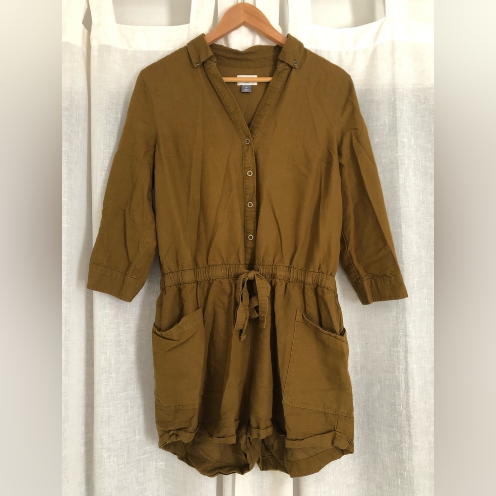 Olive green romper with shorts and waist tie